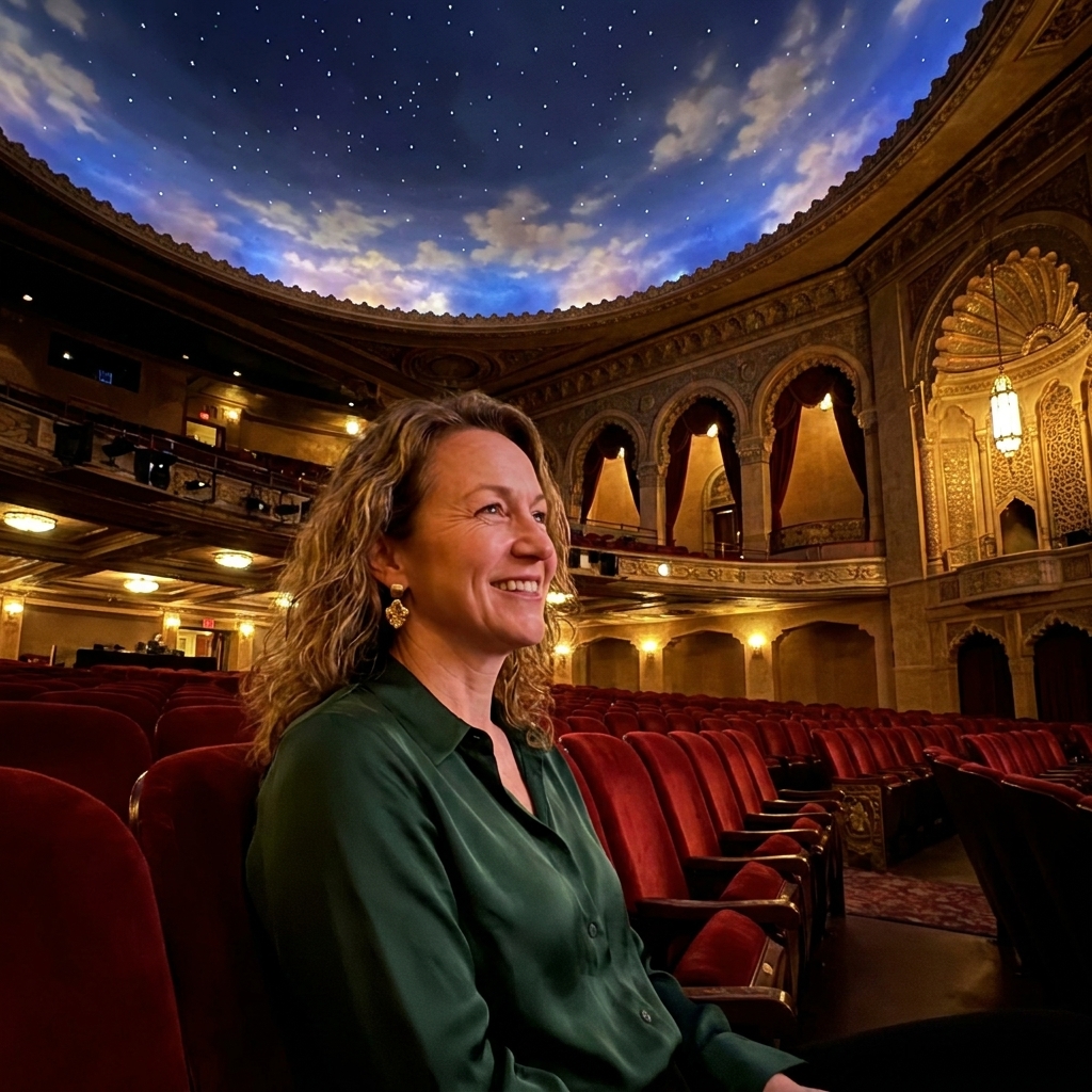 The Fox Theatre auditorium in Atlanta with an atmospheric starry ceiling, ornate arches, and rows of plush seating